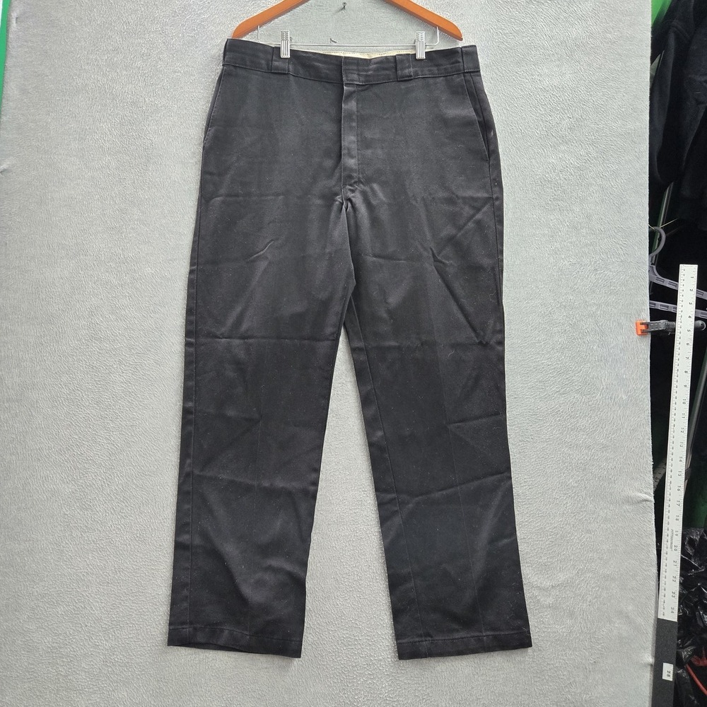 Dickies Men Pants 38X32 Black Chino Twill Work Pants Button 32" Inseam Logo